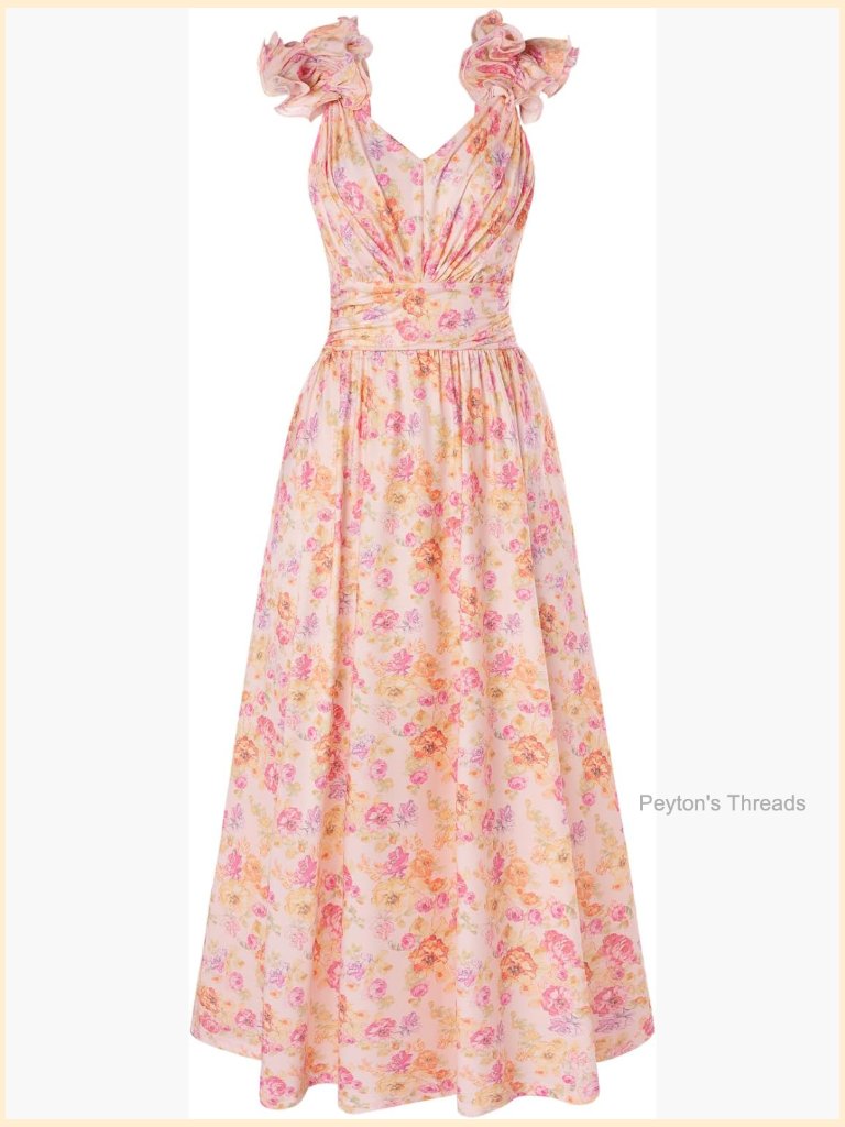 Sleeveless Floral Print A-Line Maxi Dress With Pockets Smocked Back